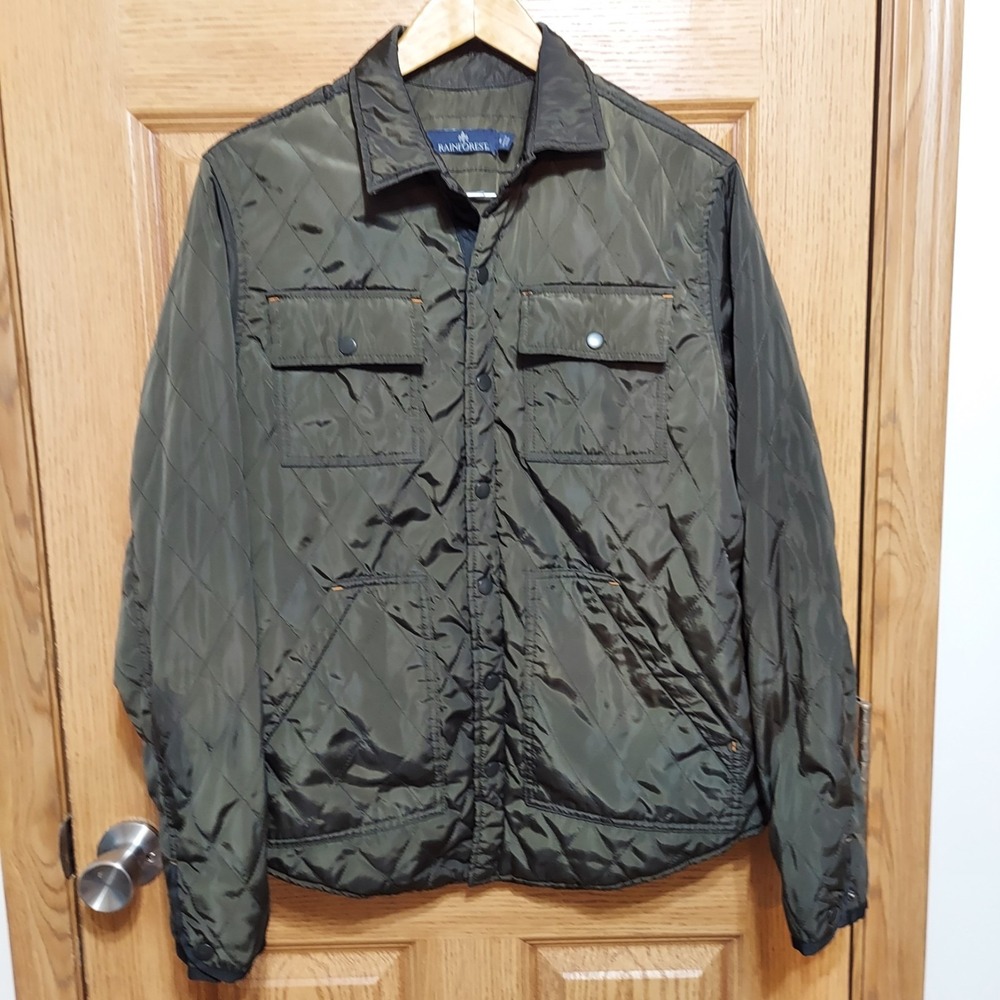 Rainforest Men's Light‎ Jacket Quilted TOP Olive Green Size Medium MSRP $195